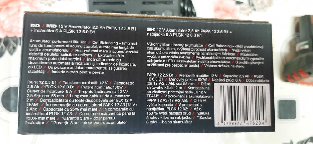 Set incarcator 12V 6Ah+acumulator 2,5Ah PARKSIDE Performance