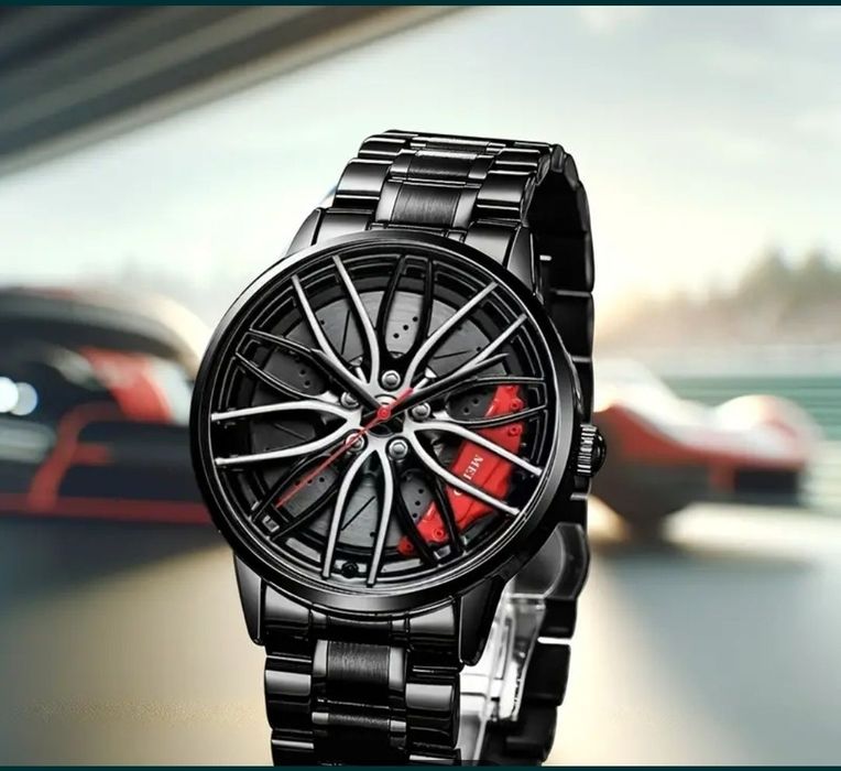 Ceas bărbați curea metalica, model deosebit roată cu etrier