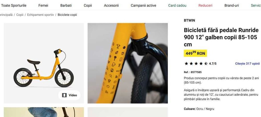 Bicicleta PUKI Prinzessen Lilfee Germania cu roti de 12 fara pedale