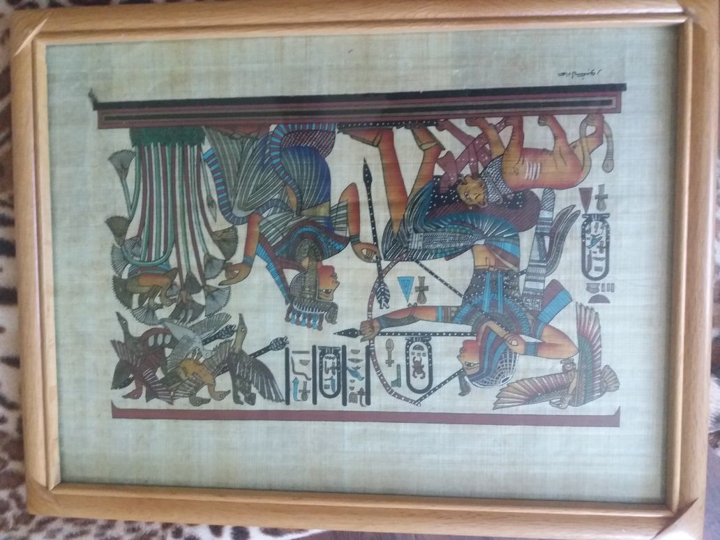 фреска папирус в деревянной рамке привезли из Египта
