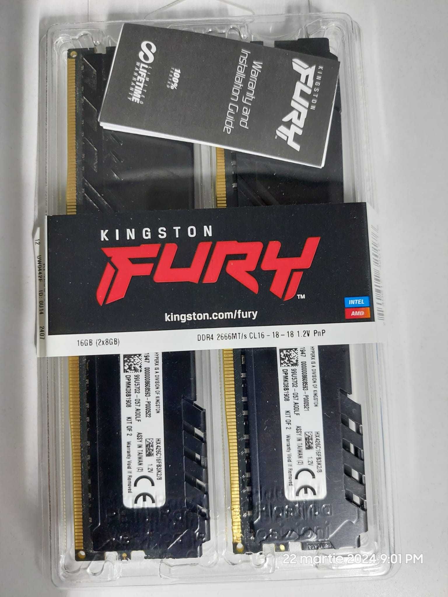 Memorie RAM Kingston, HyperX FURY Black 2x4 giga 2666
