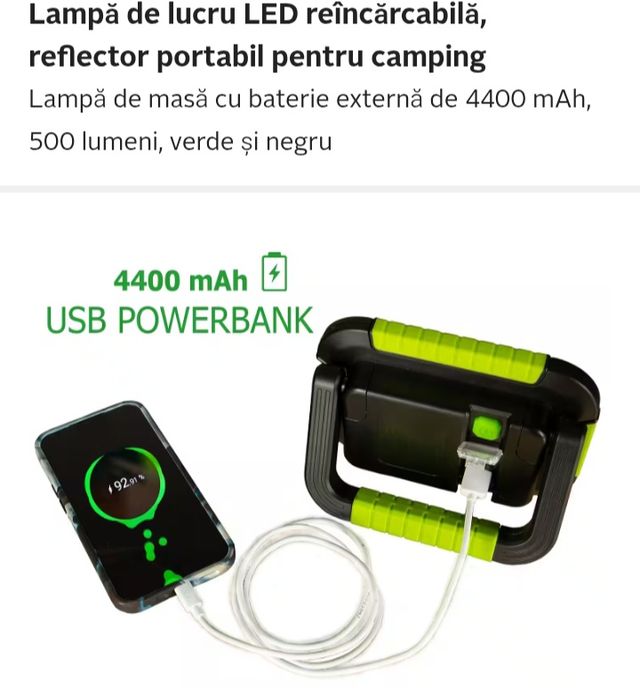 Lampă de lucru LED reîncărcabilă, reflector portabil pentru camping
La