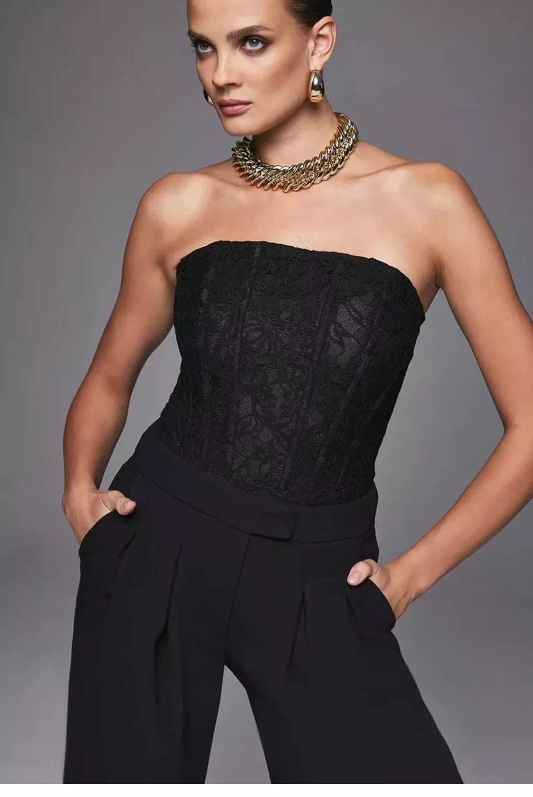 Karen Millen боди тип бюстие,корсет.Черна дантела/XS