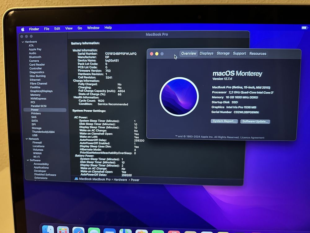 MacBook Pro Mid 2015 (15", Retina, A1398) 250 GB SSD, i7 Quad-Core
