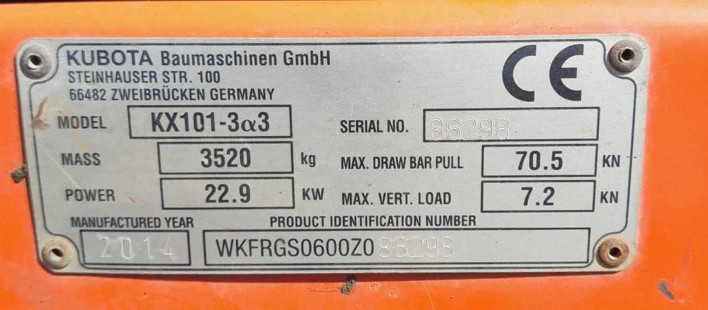 Miniexcavator Kubota KX101, 3.5 tone