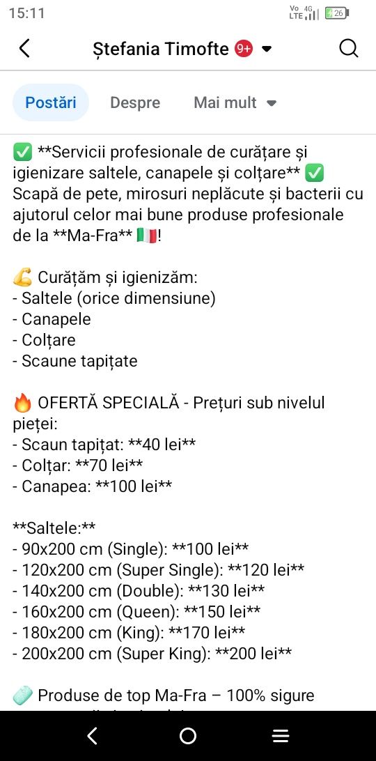 Ofer servicii de curățare și igienizare a saltelelor,canapelelor