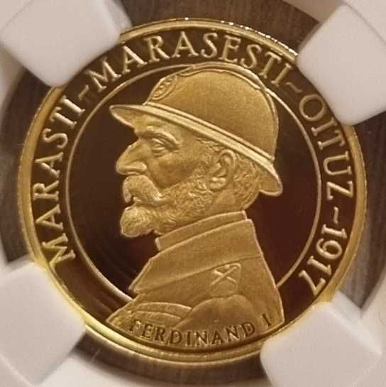 Moneda BNR 100 lei aur Marasti, Marasesti, Oituz gradata NGC PF 69 UC
