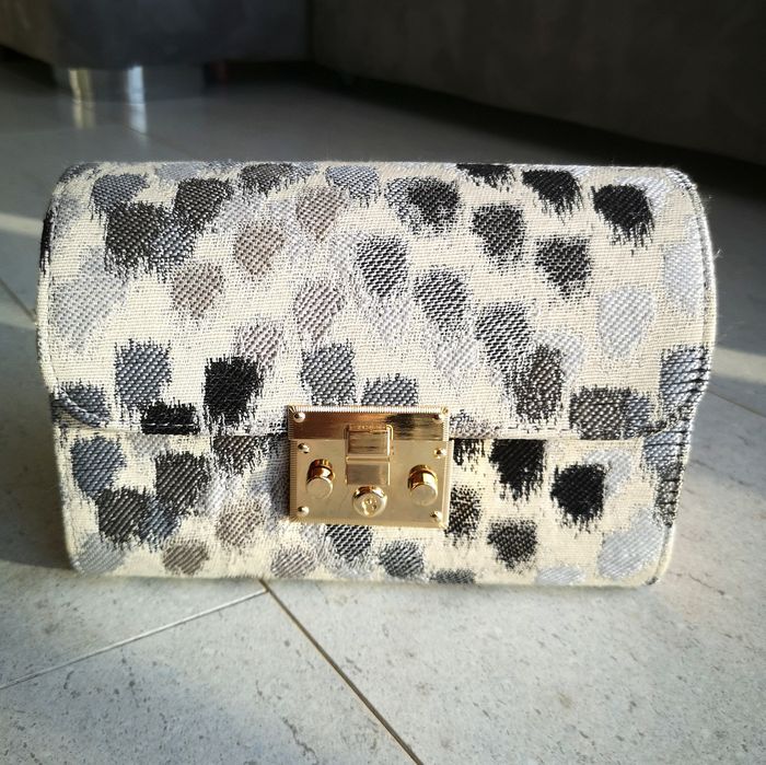 Голяма шопинг чанта от плат и малка чанта еко кожа, плат и дърво