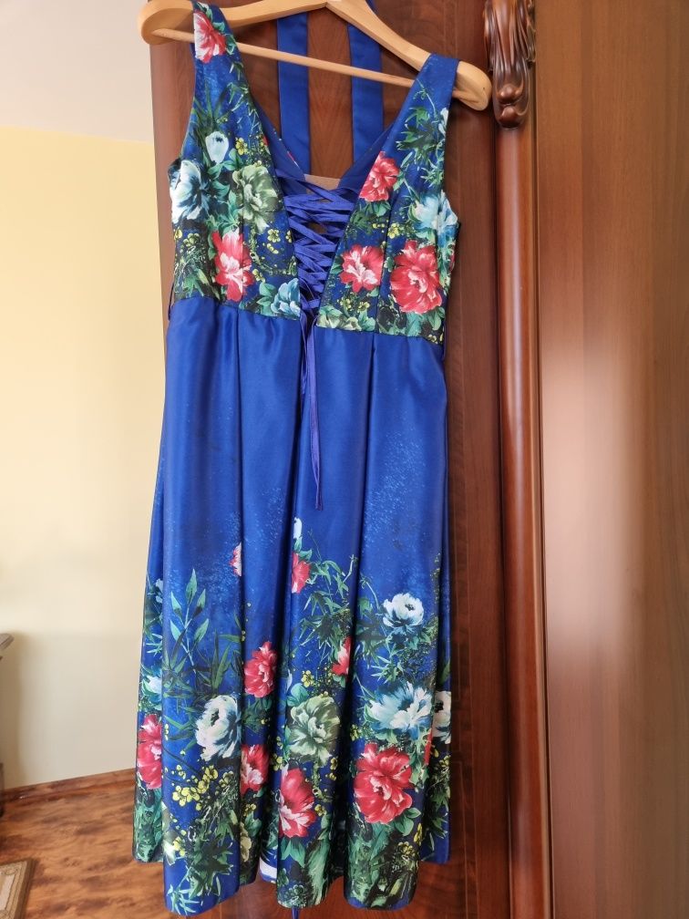 Rochie Starshiners ocazie taftă albastra cu imprimeu floral M-L (Poema