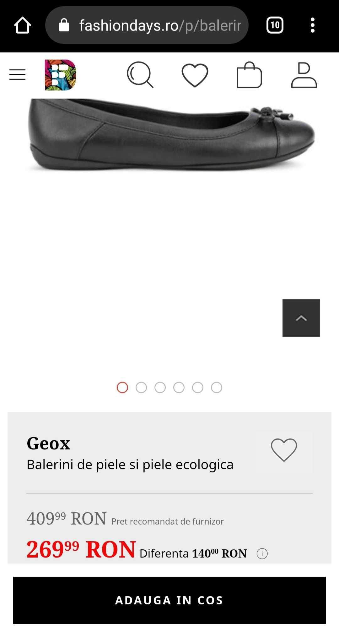 balerini Geox noi, marimea 38, piele naturala