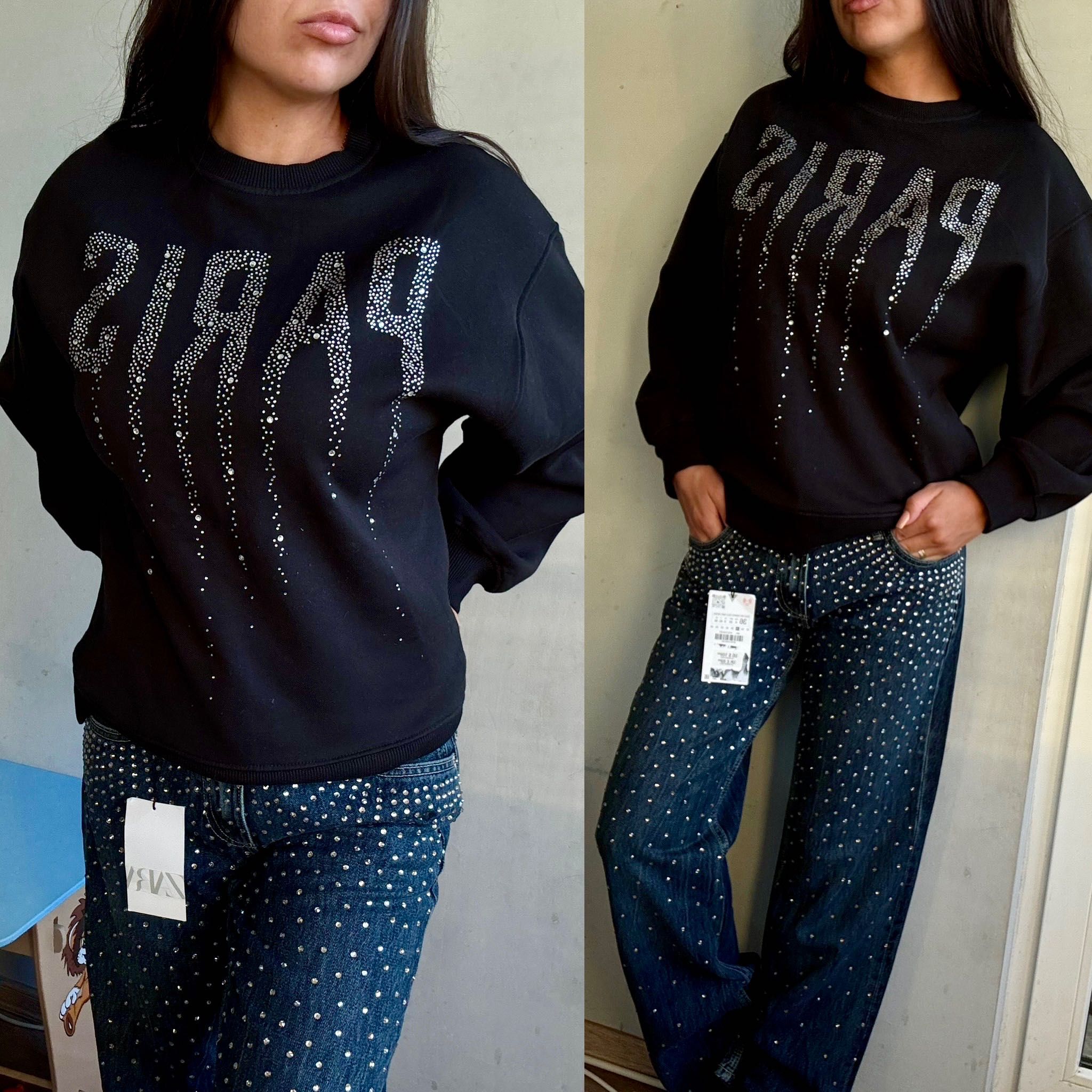 Суитшърт с камъчета ZARA 156-164 см