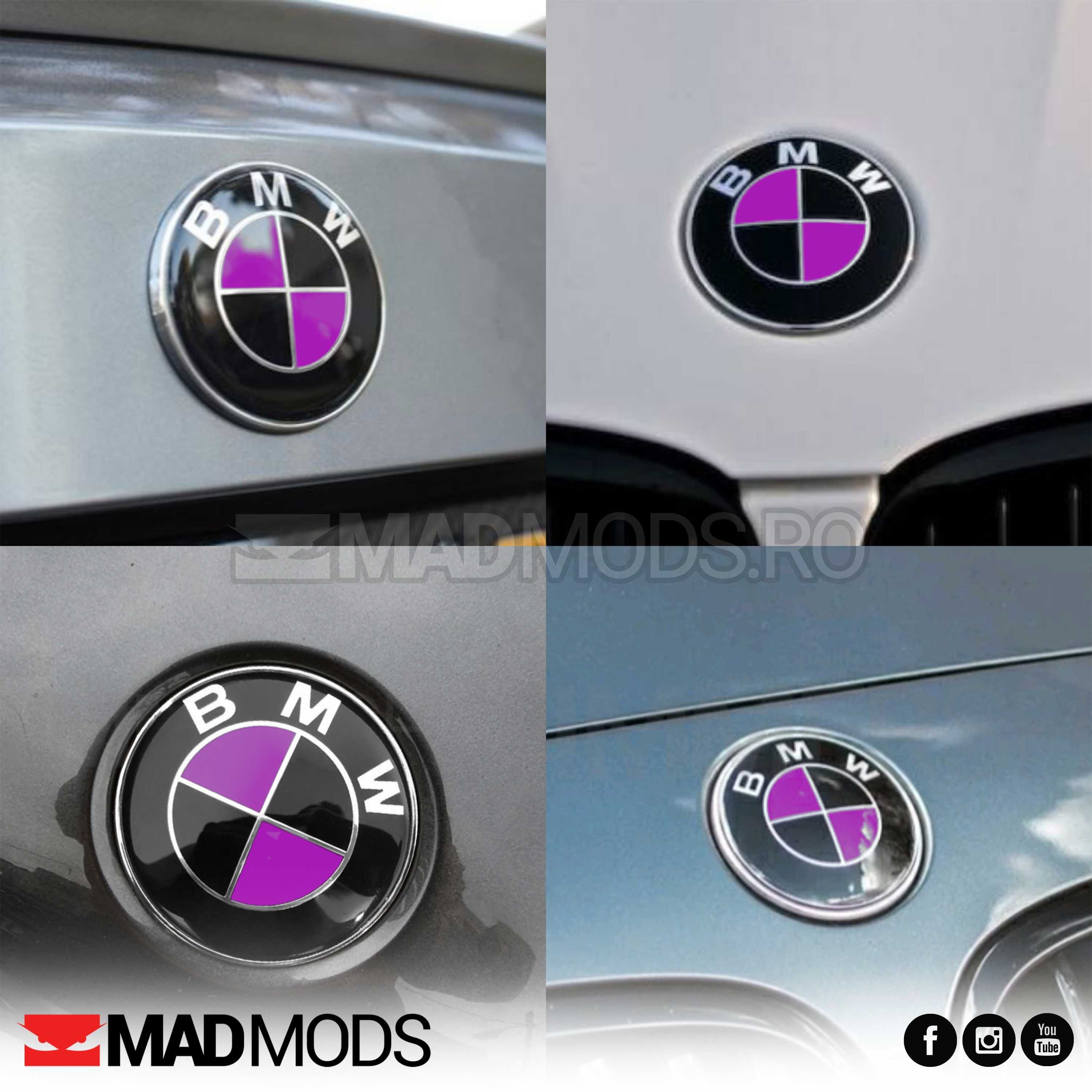 Set Stickere Embleme Negru cu Mov BMW Seria 1 2 3 4 5 6 7 8 X i M