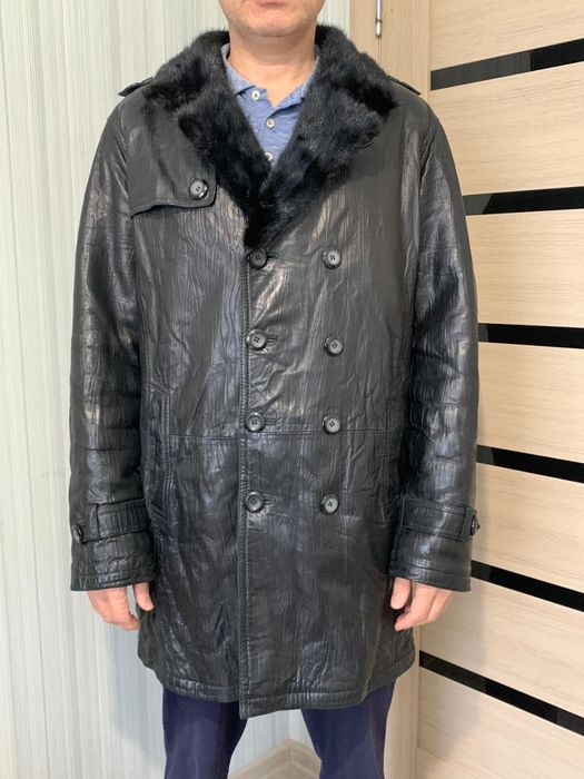 Дублёнка 50-52р Бизон+норка. Текстура "Мятая кожа"