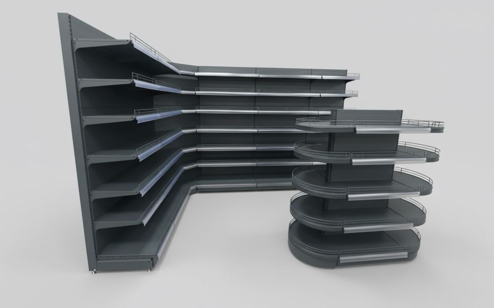 Търговско оборудване за хранителен магазин - стелажи, кошници, колички