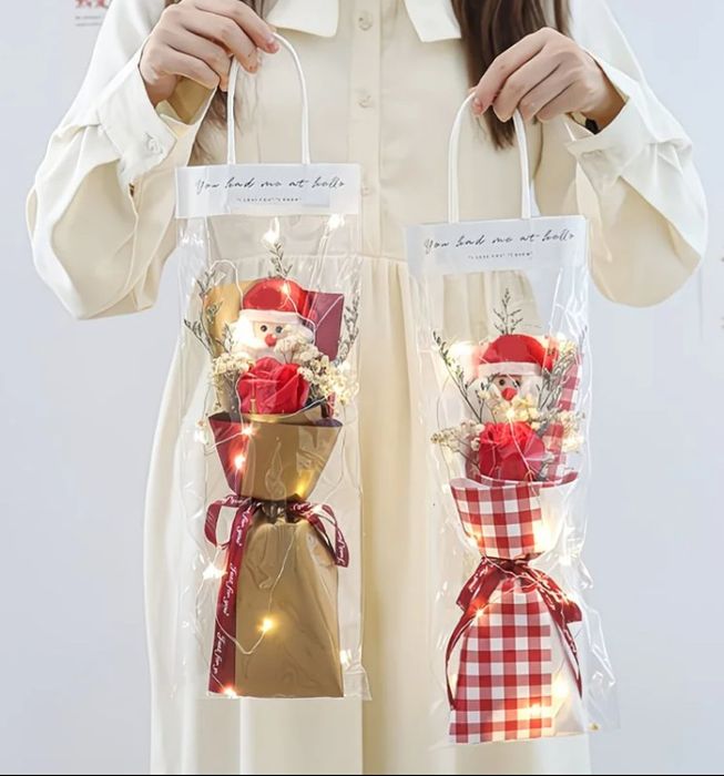 Новогодний подарок • Букет с Дед Морозом + Гирлянда • Алматы