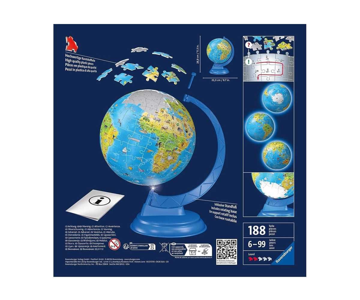 Светещ 3D Пъзел Ravensburger 180 ел. Детски глобус