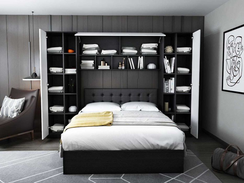 Dormitor Mario 2.87m pat incadrat tapitat wenge
