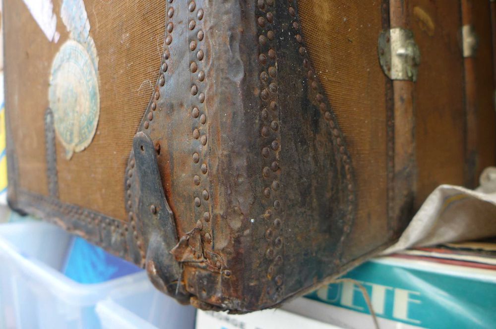 Cufar vechi de Calatorie Lemn Metal Carton Secol XIX-XX Vintage