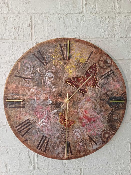 Стенен ръчно направен часовник с декупаж