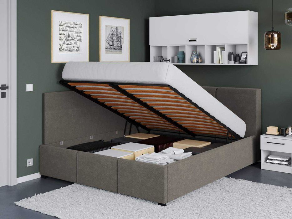 Pat Tapitat de colt Avelis Cappuccino cu somiera rabatabila