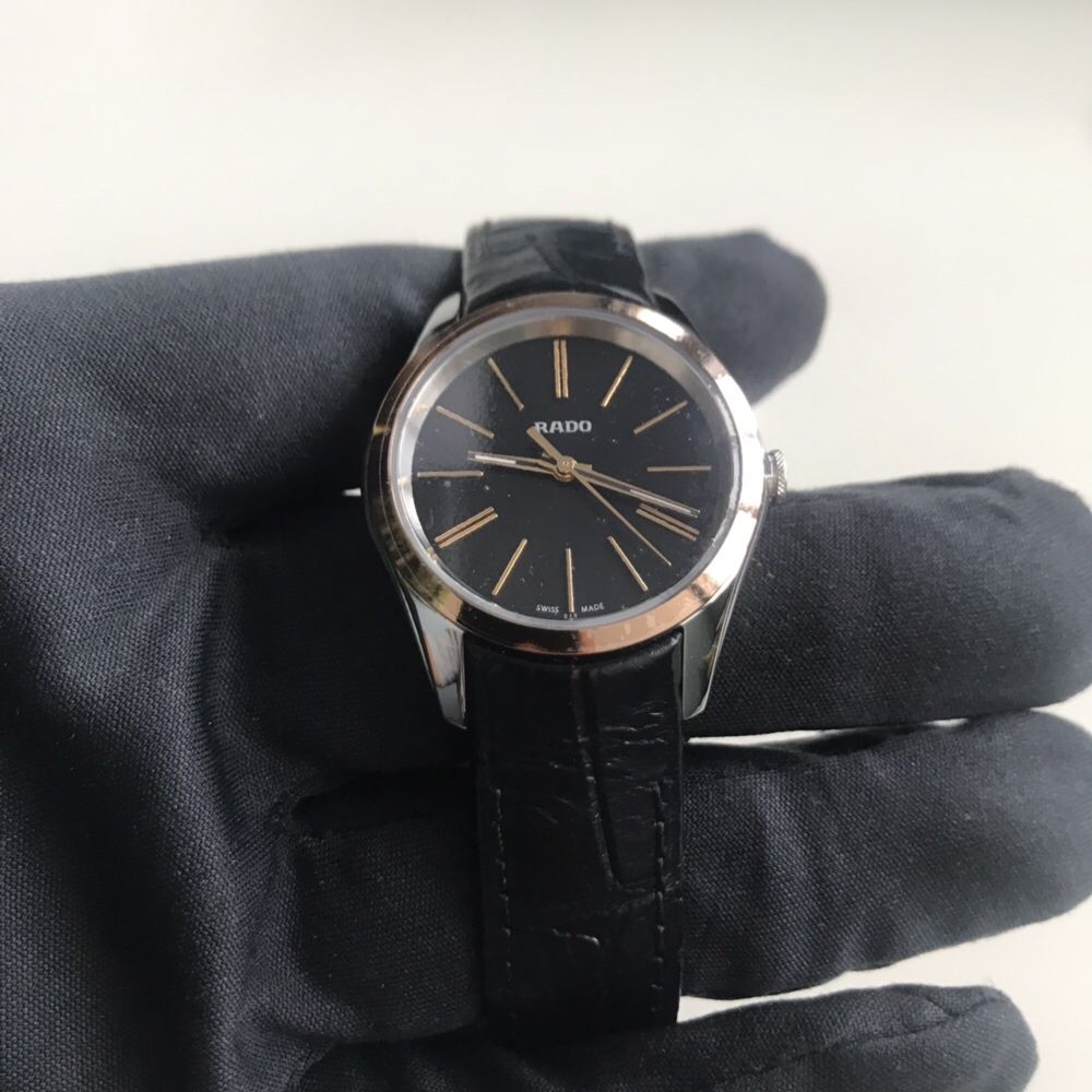 Дамски часовник Rado Hyperchrome S Black Sunburst Black Leather