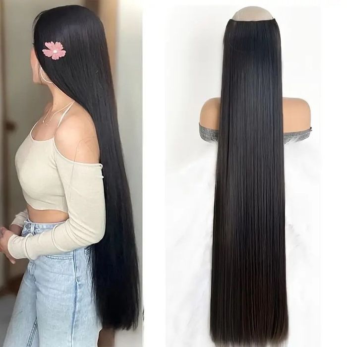 Extensii de par NEGRE 80 cm, 16 clipsuri sau tresa cu 5 clipsuri, NOI