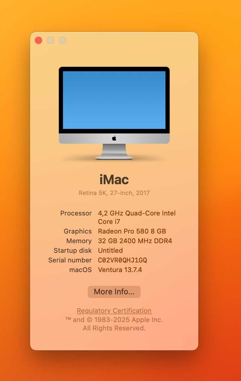 Apple iMac 27" Quad Core 5K i7 4.2Ghz 32GB RAM 512GB SSD /2017