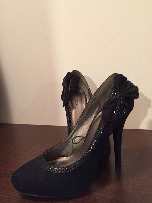 Pantofi dama cu toc, piele intoarsa, negru, 37, nou, Blanco Italia