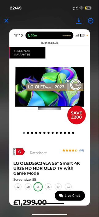 LG OLED55C34LA 55" Smart 4K Ultra HD HDR OLED TV (2023)