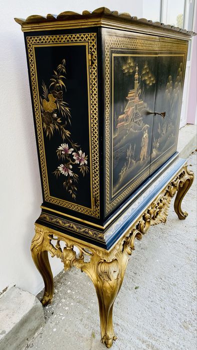 Comoda Bar Asiatica Lemn Masiv Vintage Pictura