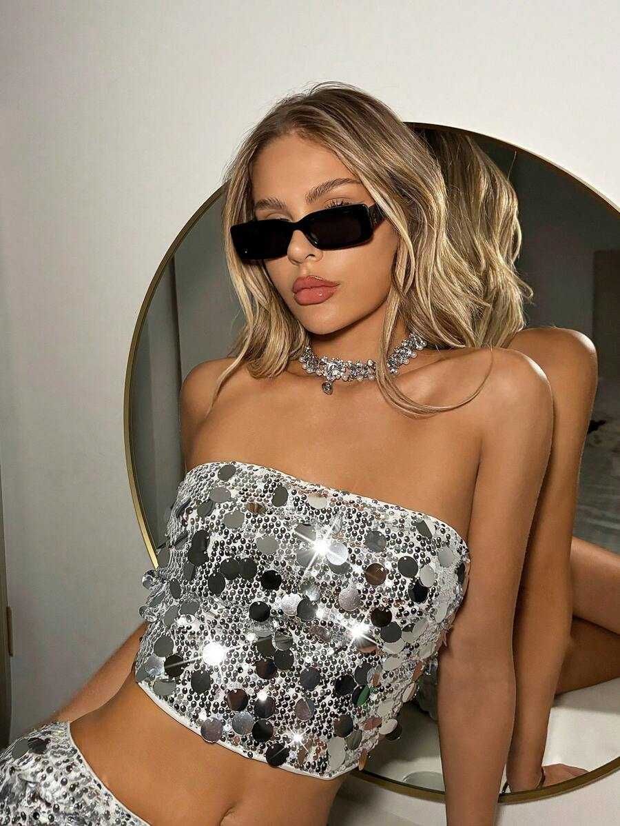 бляскаво бюстие за парти