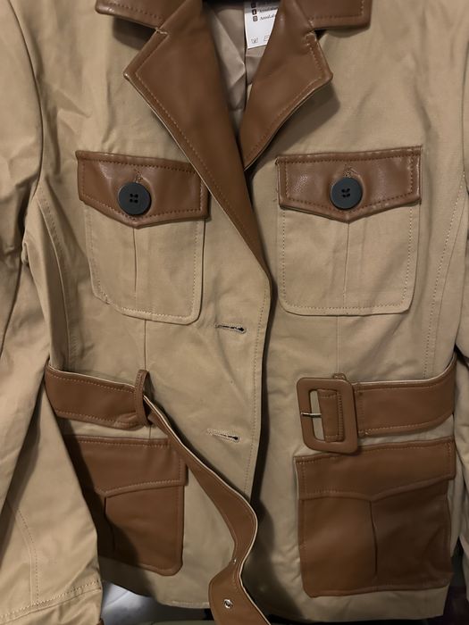 Trench cu cordon si detalii piele eco