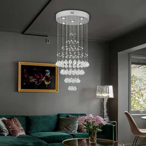 Нов Луксозен полилей K9 кристали GU10 диаметър 40см хром осветлениe