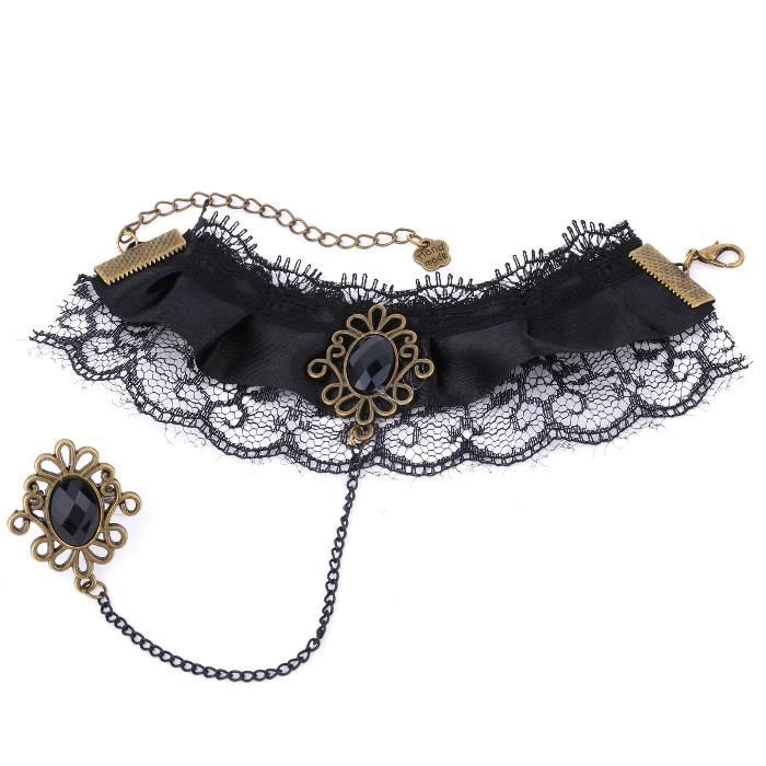 Colier si bratara cu dantela model gotic-victorian camee/trandafir