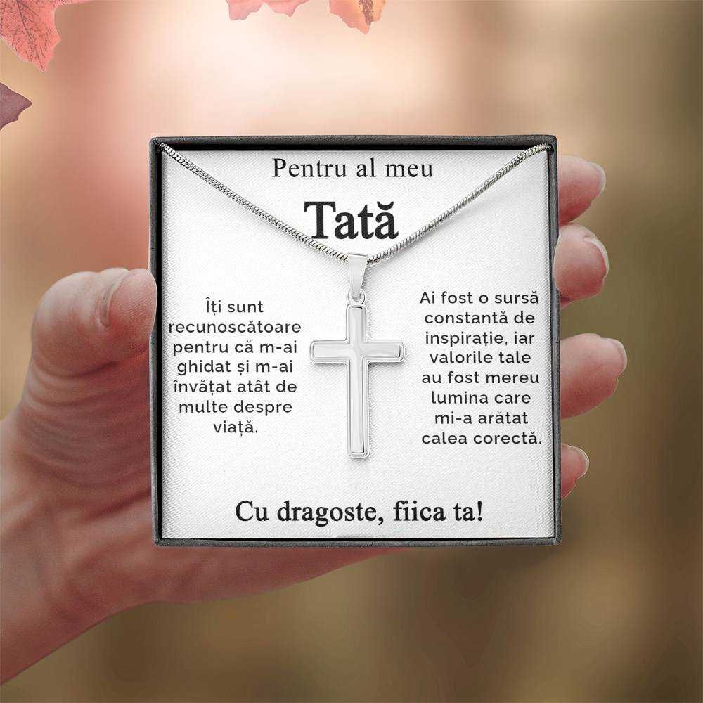 Colier pentru tata, cadou cu mesaj, Colier cruce+card cu mesaj+cutie