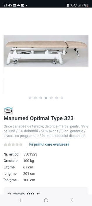 Pat/masă masaj, kinetoterapie profesional MANUMED OPTIMAL  323 elect