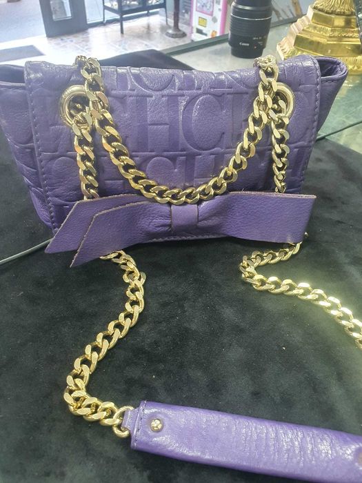 Geantă Carolina Herrera CH – Violet cu lanț auriu