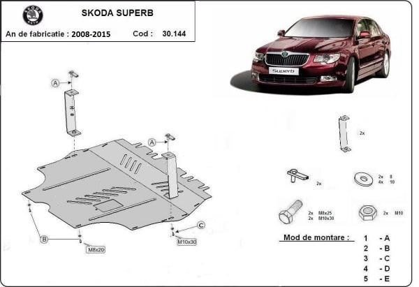 Scut motor metalic pentru Skoda Superb 2001-prezent - otel 2mm