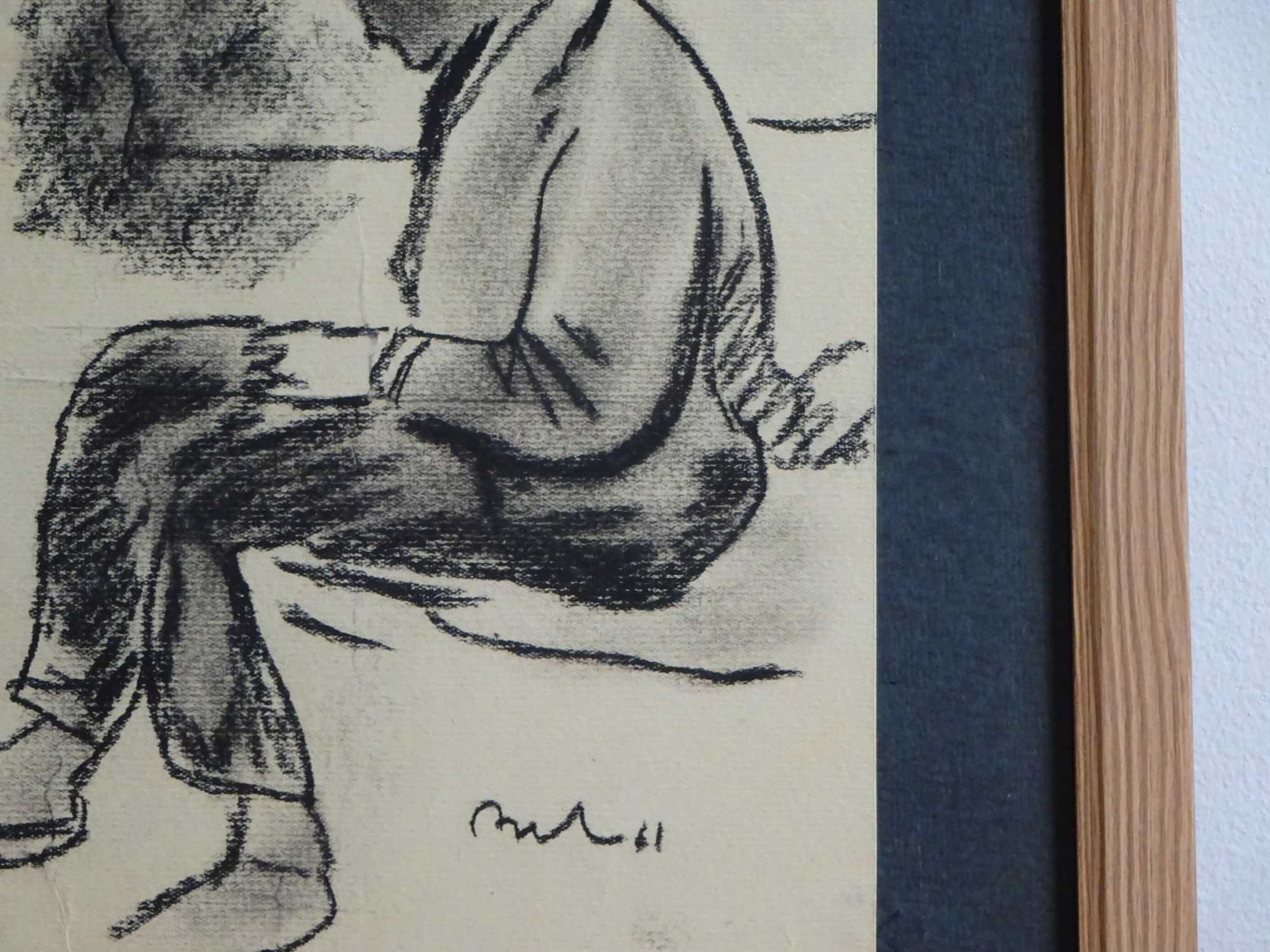 Corneliu Baba, ’Repaus’ | Tablou vechi, carbune pe hartie