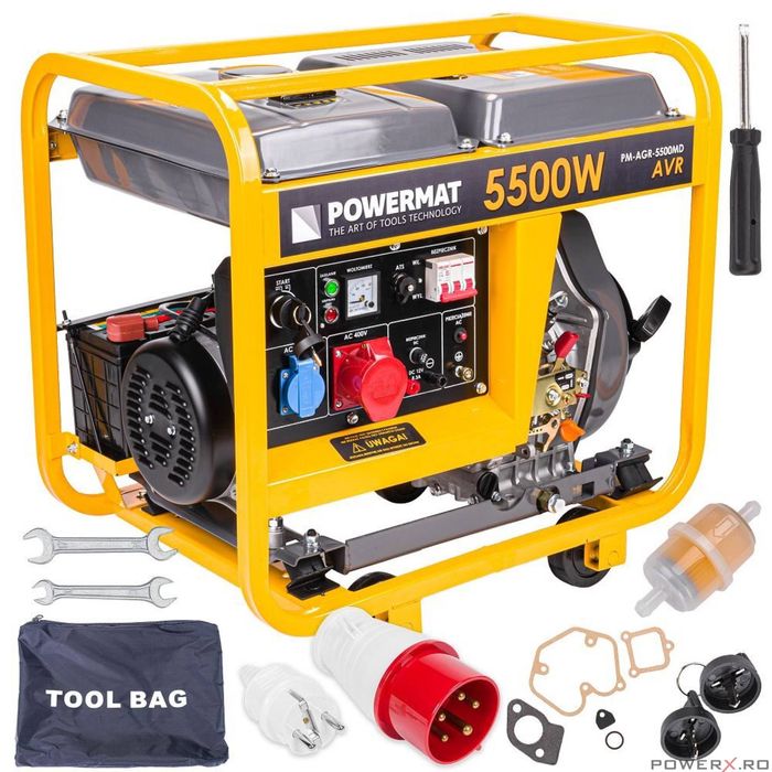 Generator de curent pe motorina 5,5 kW, pornire la cheie, 2 in 1,