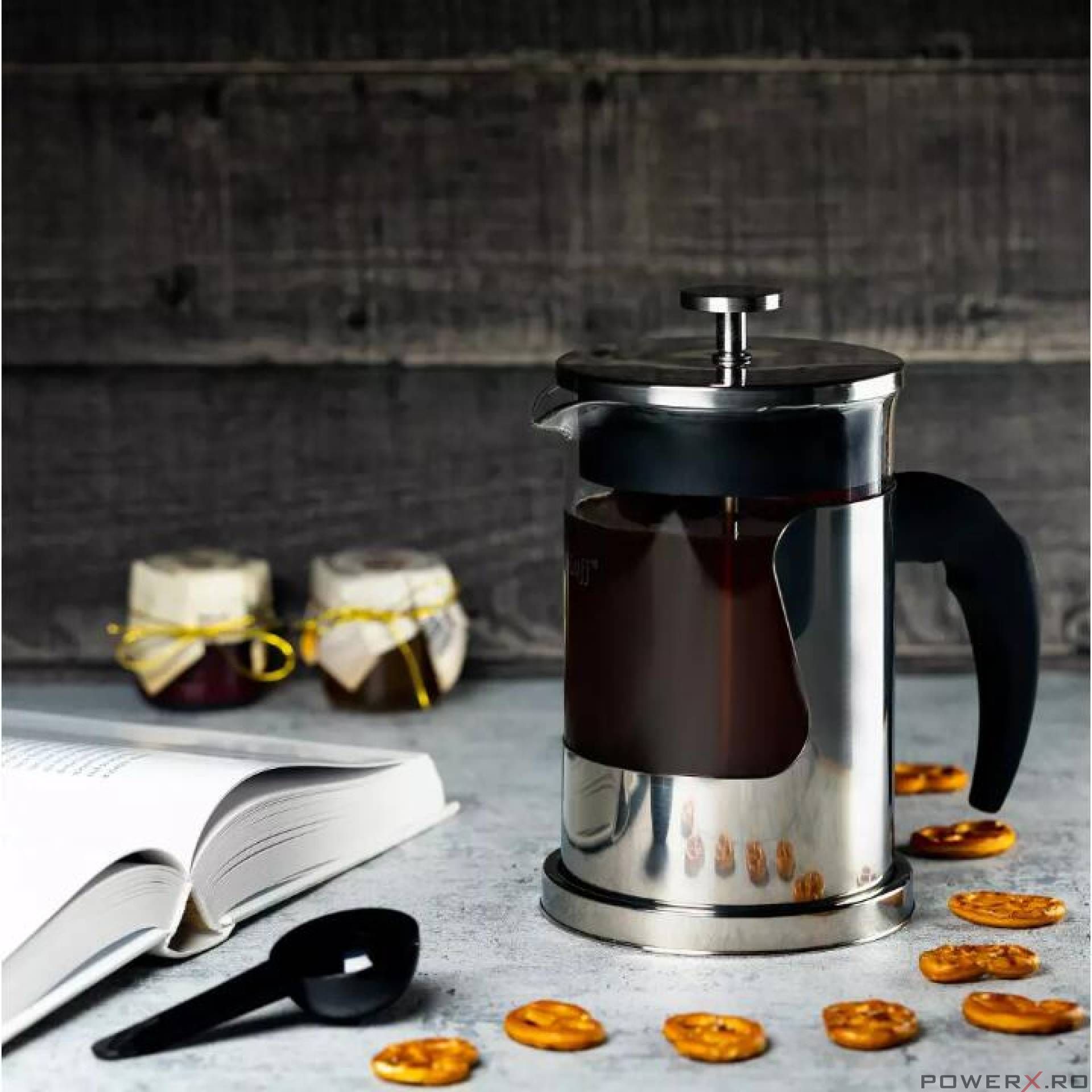 Infuzor pentru ceai si cafea, ceainic 800 ml, pahar sticla, inox,