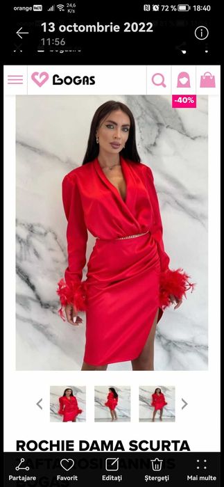 rochie rosie cu pene