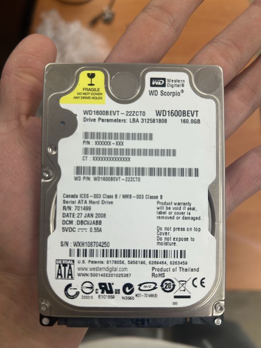 HDD Western Digital WD1600BEVT — 160GB (2.5”)
