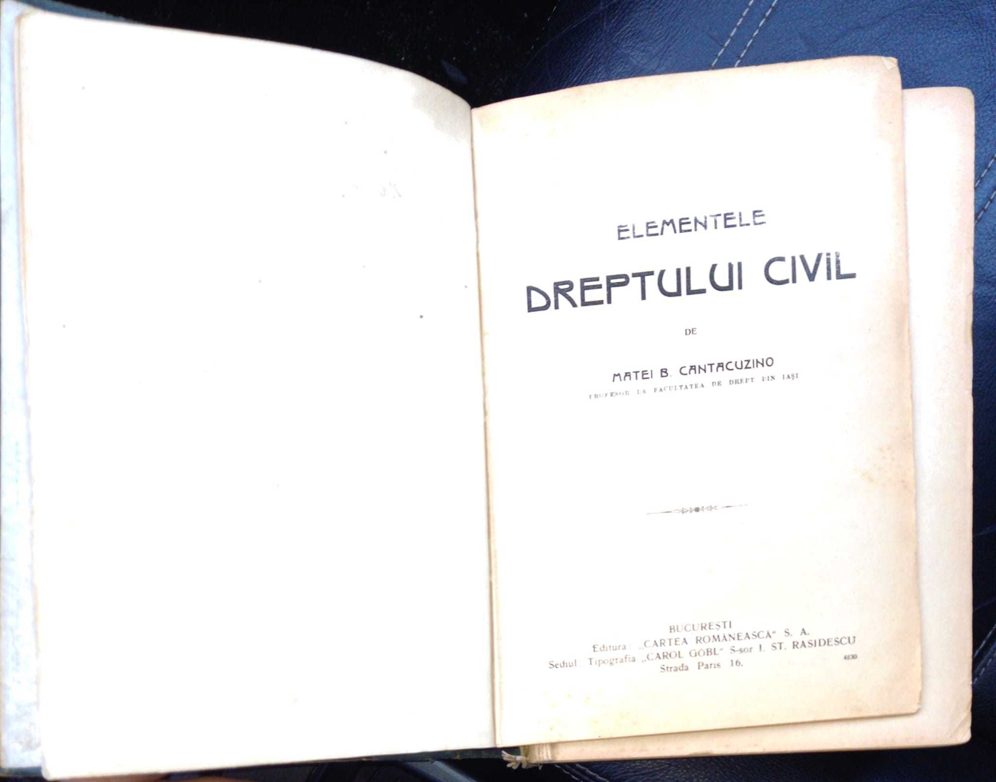 Drept Civil, Elementele dreptului civil, M. B. Cantacuzino, 1926