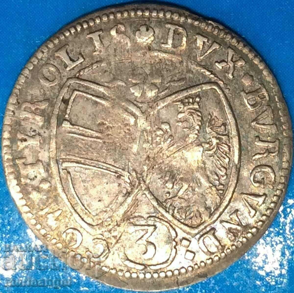 Австрия 3 кройцера 1650 21мм сребро