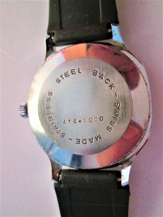 ceas Rotary Octogonal cadran argintiu ,calendar la 3, Swiss made,