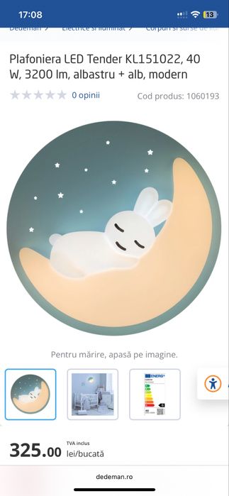 Plafoniera tavan “Tender”  cu iepuras dedeman
