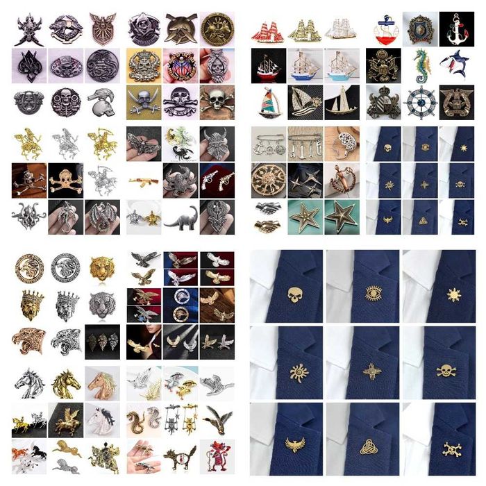 Брошь Мужчинам на лацкан. Львы тигры леопарды волки орлы кони корабли