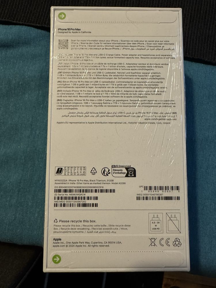 iPhone 16 Pro Max, 8GB, 512GB, Black Titanium