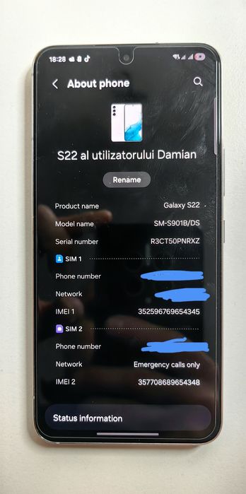 Telefon smartphone Samsung Galaxy S22 256 GB White stare foarte bună